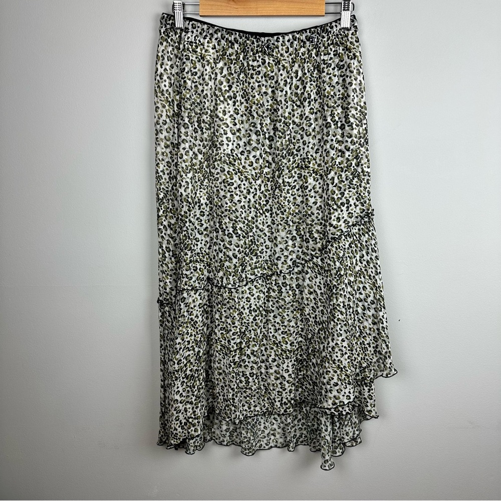 Marc Cain Black Asymmetrical Maxi Leopard Animal Print Skirt sz 8